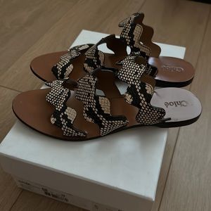 Chloe Two Tone Python Embossed Leather Lauren Strappy Flat Sandals